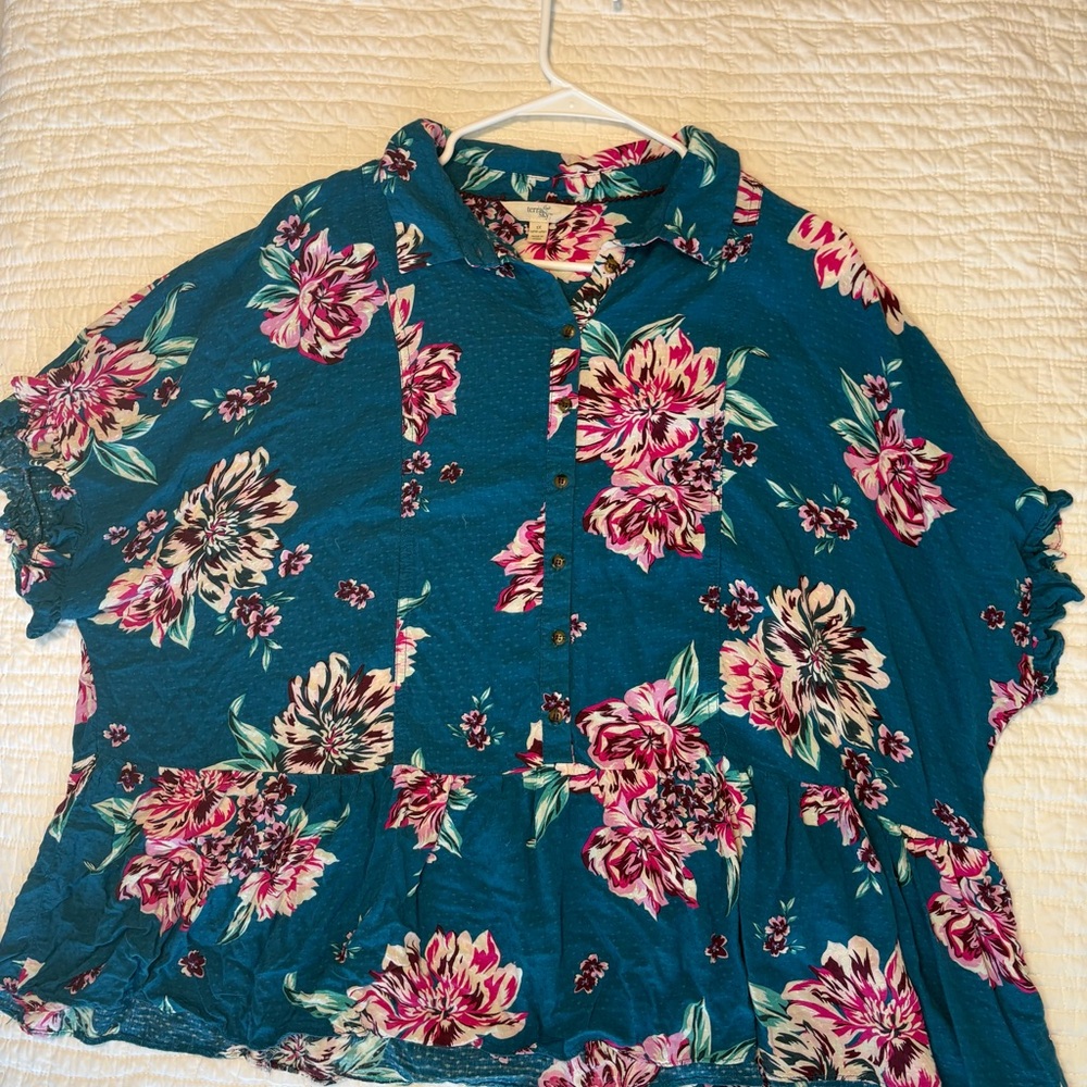 Terra & Sky Teal Floral Blouse